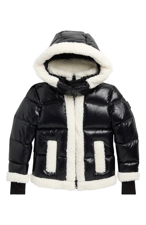 Kids' Carmen Faux Shearling & Faux Leather Hooded Jacket