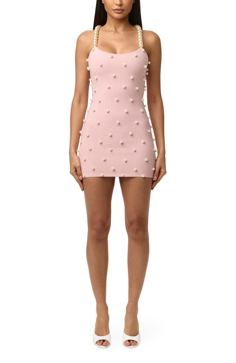 Naked Wardrobe Faux Pearl Body-Con Minidress, Main, color, Cotton Candy