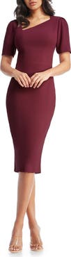 Dress the Population Ruth Asymmetric Neck Midi Dress