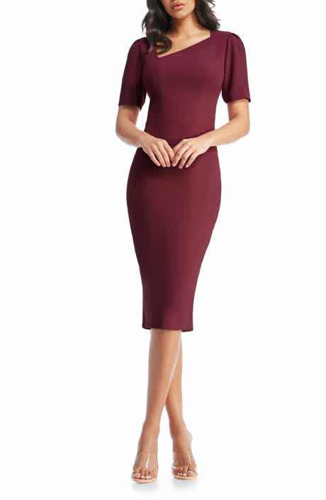 Dress the Population Ruth Asymmetric Neck Midi Dress