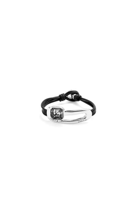 Leather Bracelet with Black Faceted Details