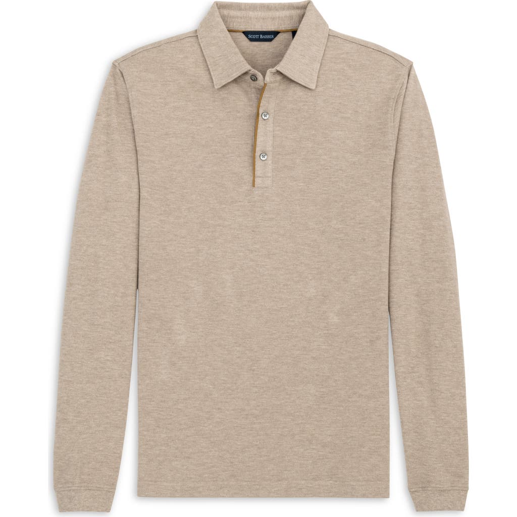 Scott Barber Cotton & Wool Piqué Long Sleeve Polo In Neutral