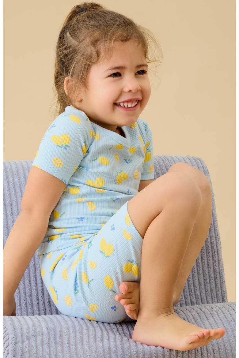 Printed Summer T-Shirt & Short Pajama Set, Alternate, color, Citrus & Omphalodes