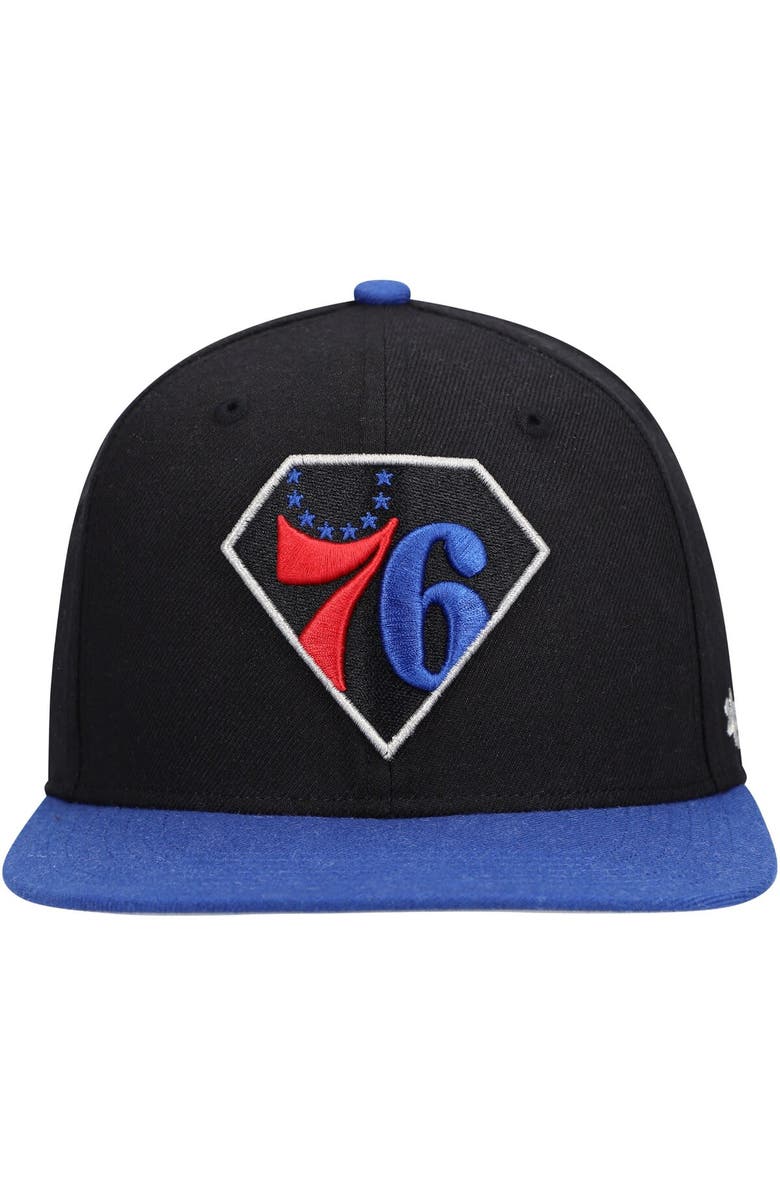 '47 Men's '47 Black/Royal Philadelphia 76ers 75th Anniversary Carat Captain Snapback Hat, Alternate, color, Black