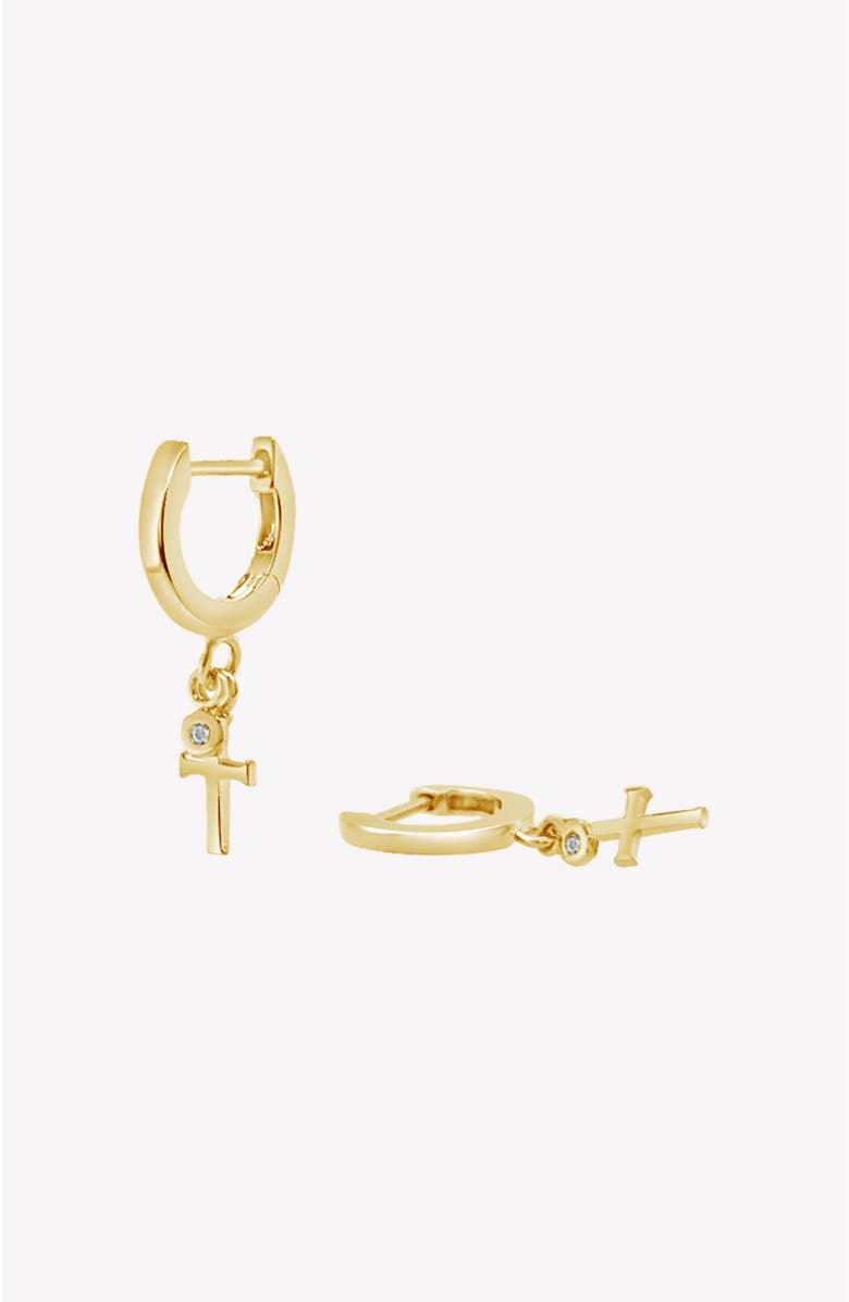 Rizen Jewelry Calvary Cross Huggie Hoop Earrings, Alternate, color, 18K Gold Plated