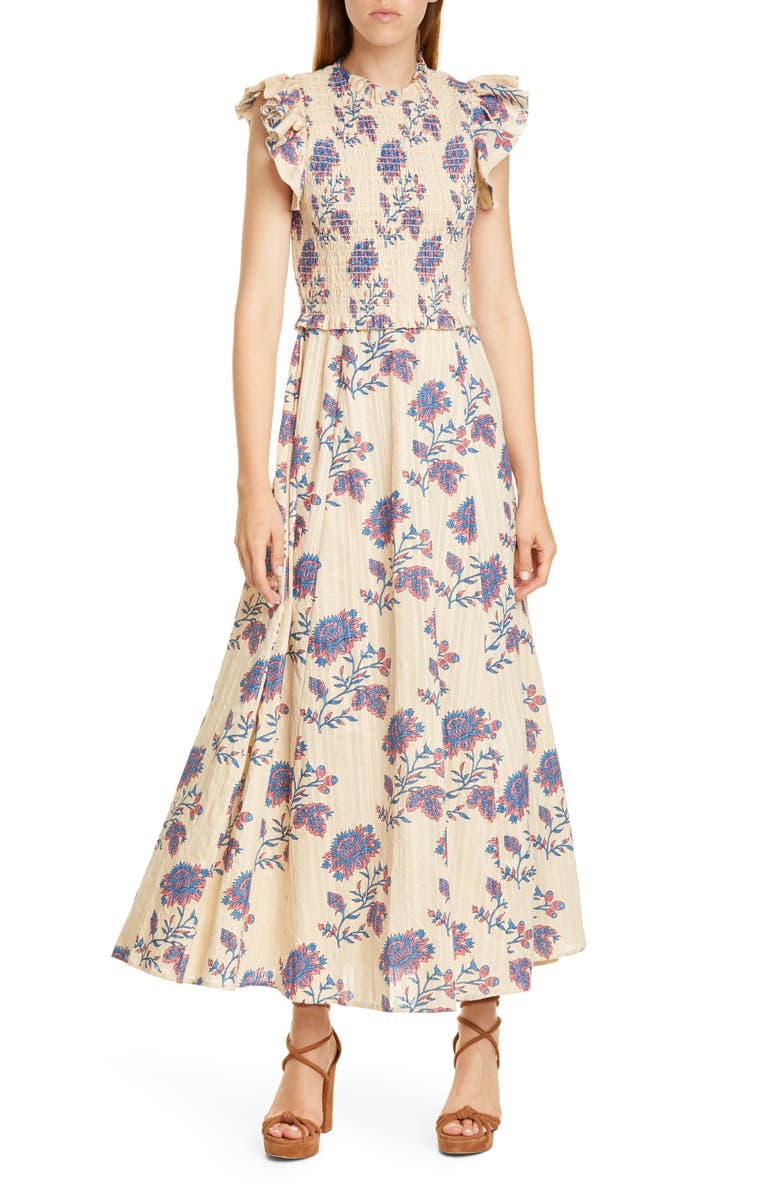 Sea Odette Floral Flutter Sleeve Midi Dress, Main, color, 