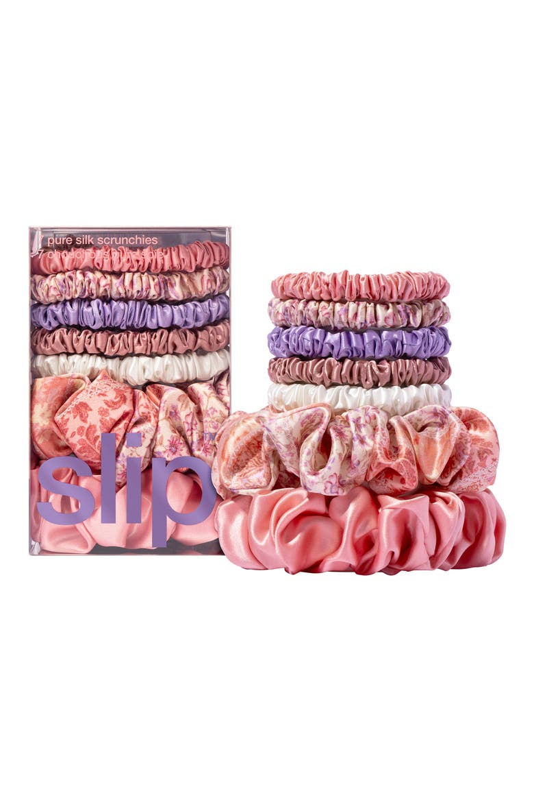 7-Pack Silk Scrunchies, Main, color, PINK MULTI