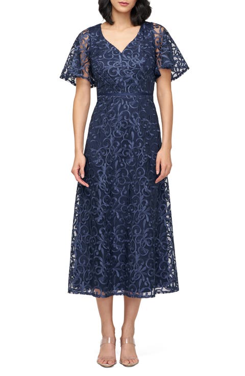 Jess Embroidered Flutter Sleeve Cocktail Dress