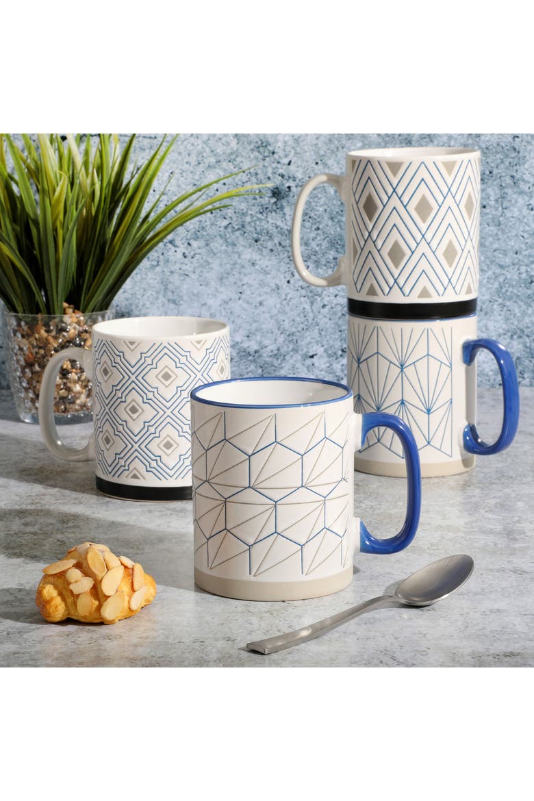 Parkmill 17oz 4 Piece Stoneware Coffee Mug Set, Alternate, color, Blue
