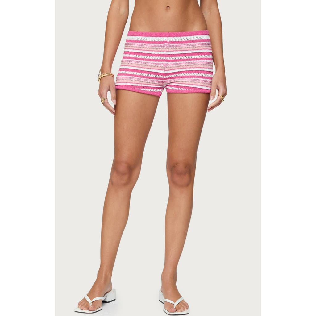 Edikted Stripe Knit Low Rise Shorts In Multi