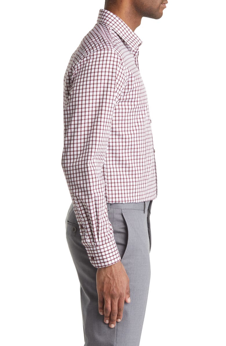 DANIEL HECHTER Trim Fit Windowpane Check Cotton Dress Shirt, Alternate, color, Burgundy