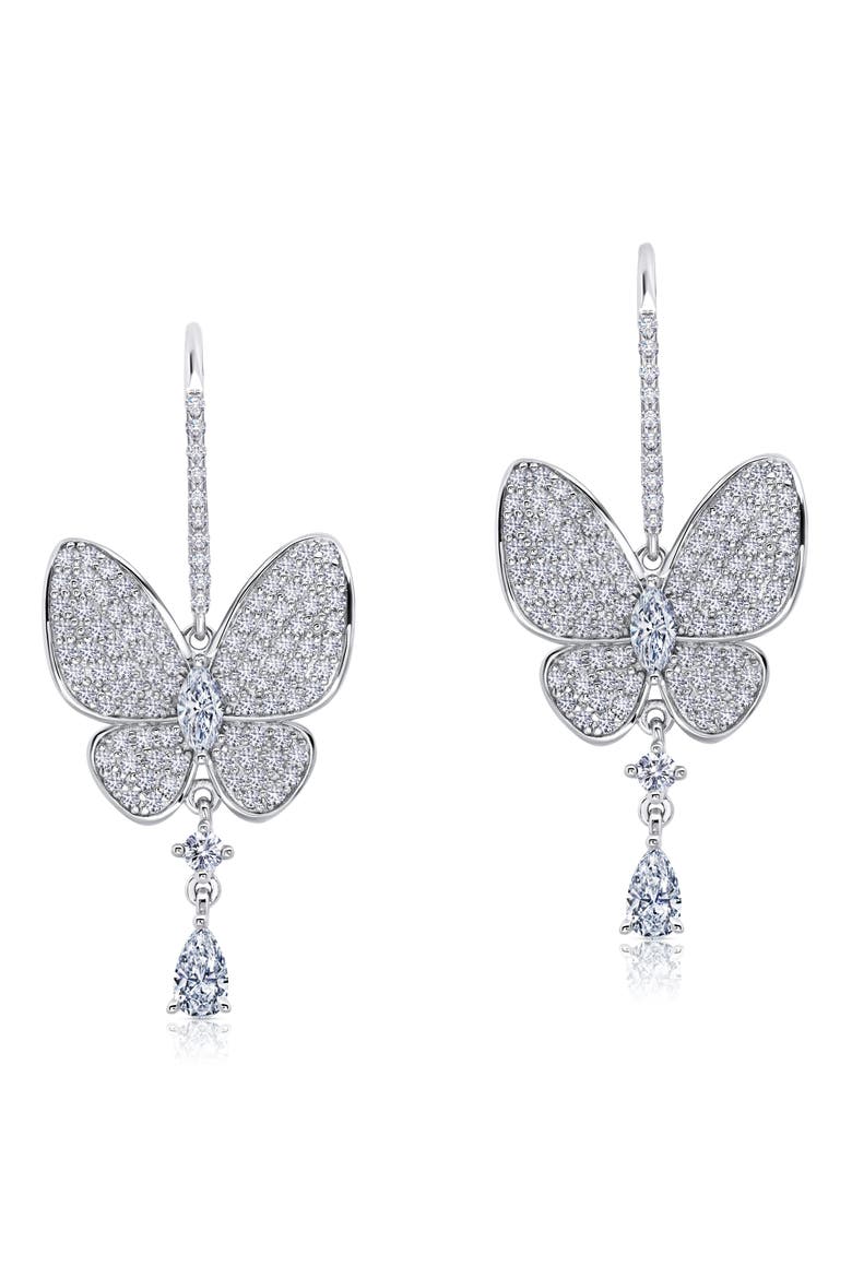 Pavé Simulated Diamond Butterfly Drop Earrings, Main, color, WHITE