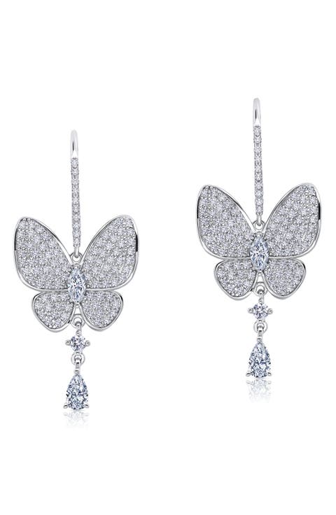 Pavé Simulated Diamond Butterfly Drop Earrings