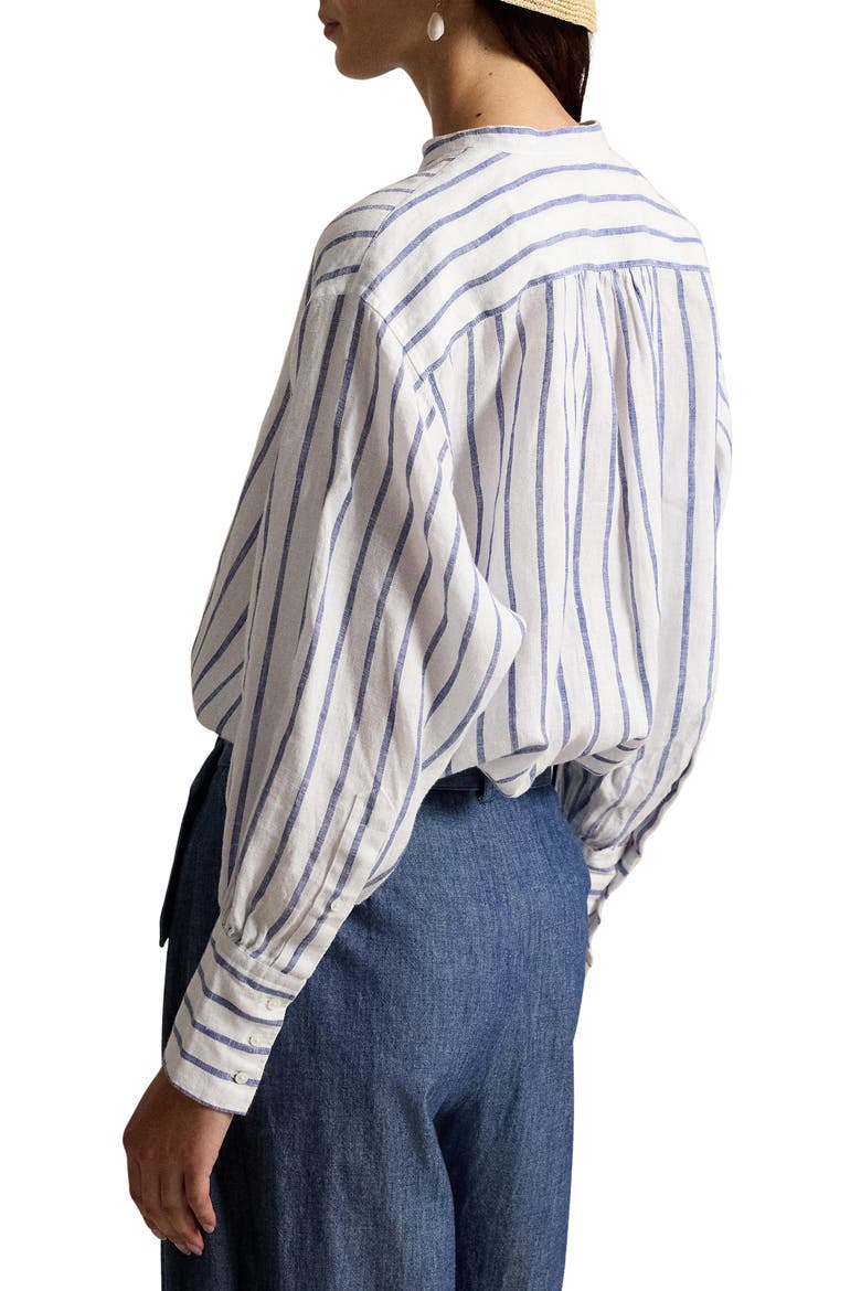 Stripe Long Sleeve Linen Shirt, Alternate, color, WHITE-ROYAL