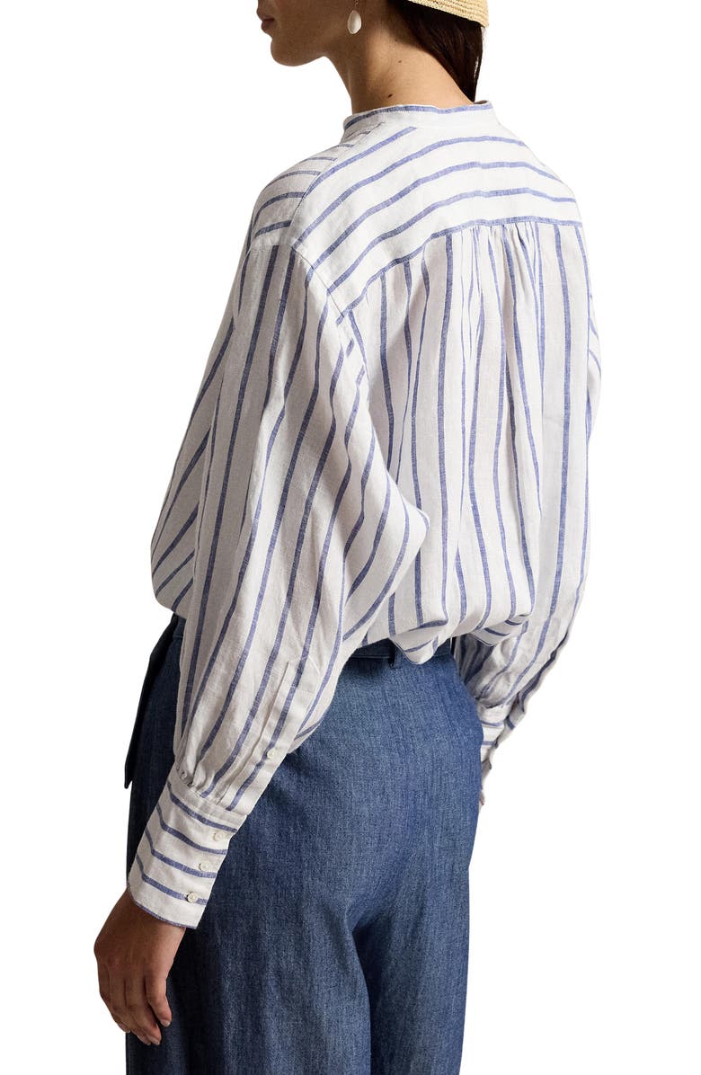 Polo Ralph Lauren Stripe Long Sleeve Linen Shirt, Alternate, color, White-Royal