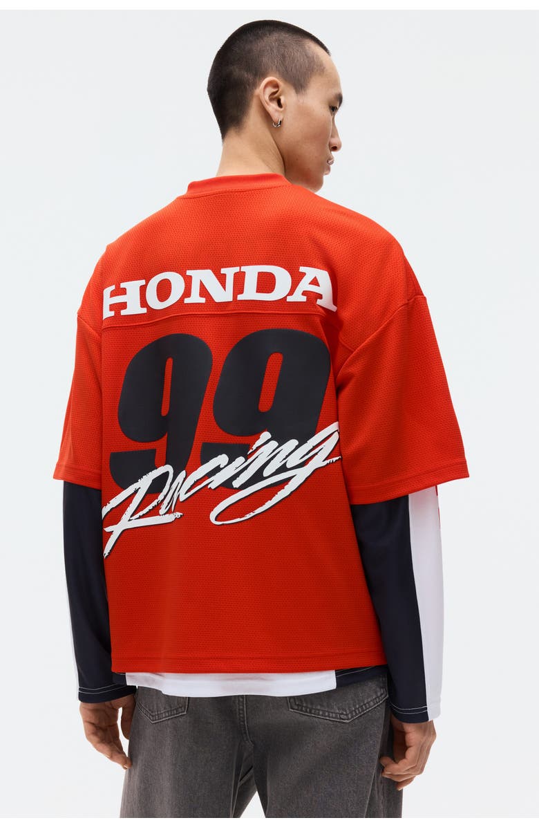 H&M Oversized Fit Printed Mesh T-shirt, Alternate, color, Red/Honda