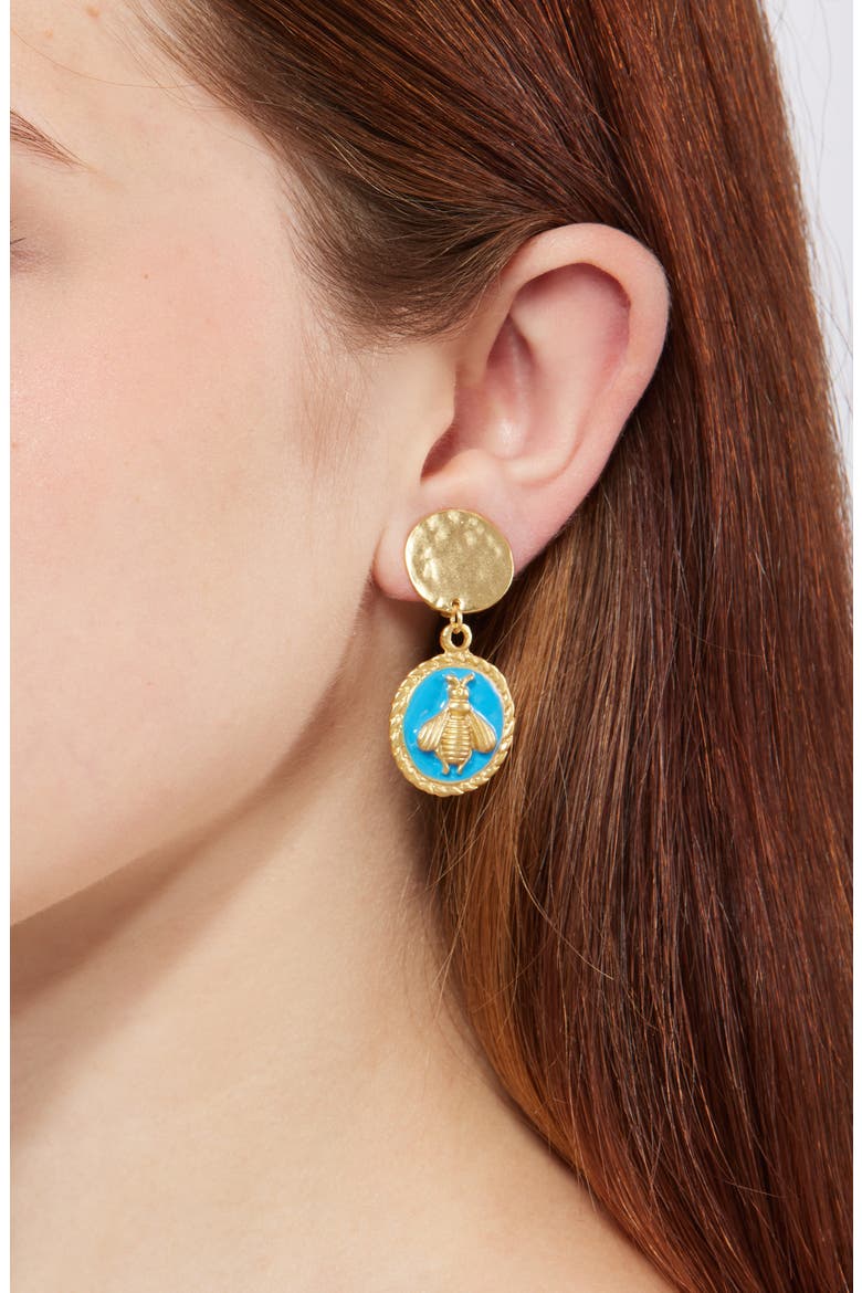 Bee Dangle Clip-On Earrings, Alternate, color, BLUE