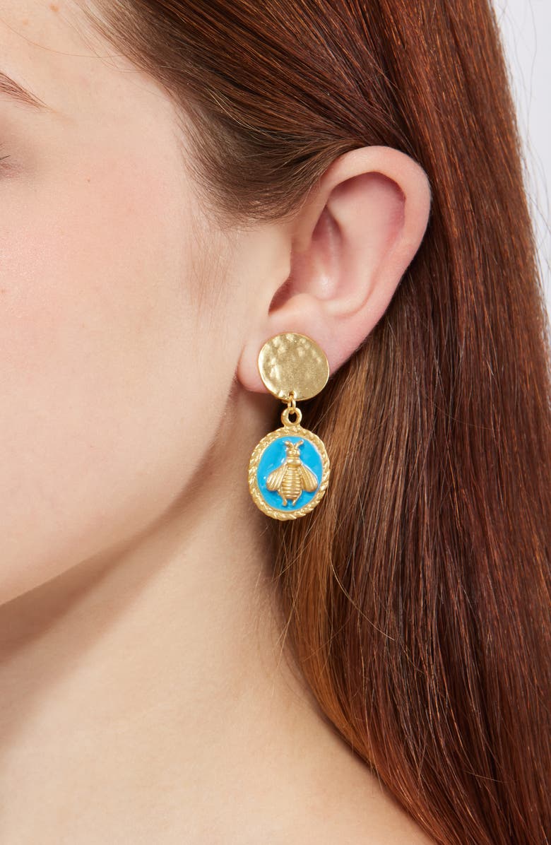 Karine Sultan Bee Dangle Clip-On Earrings, Alternate, color, Blue
