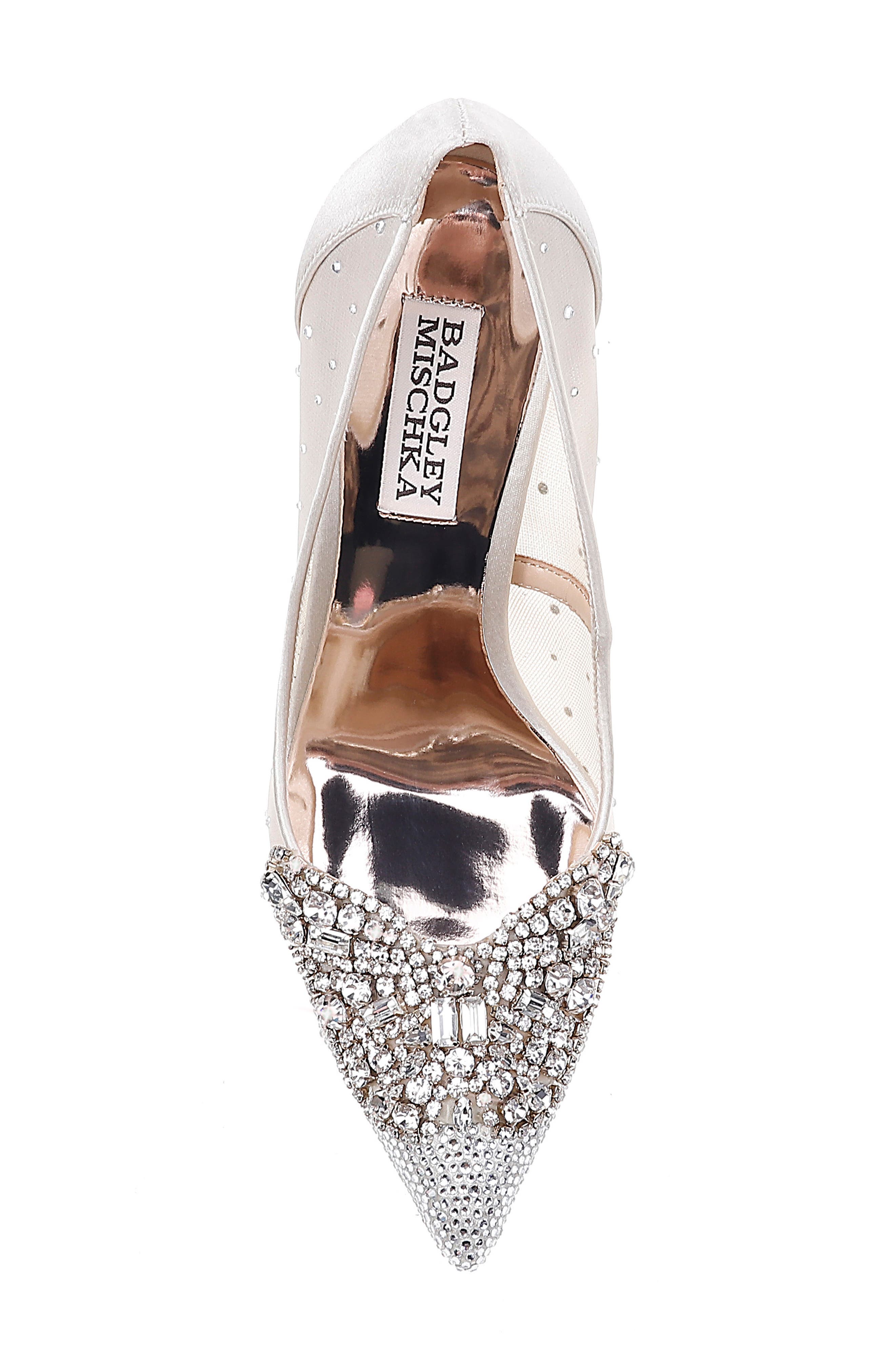 Quintana Crystal Embellished Pointed Toe Pump, Alternate, color, IVORY SATIN/ MESH