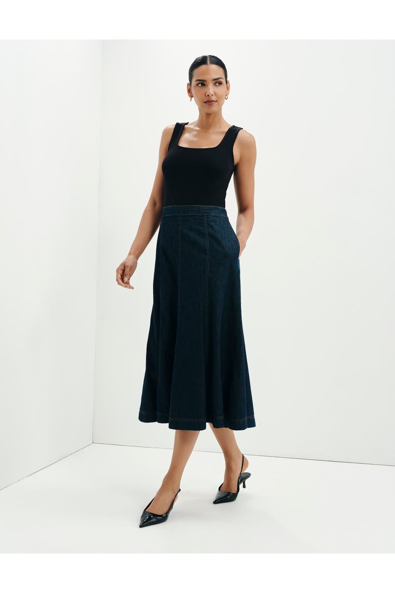 Dana Denim Midi Skirt, Alternate, color, Indigo