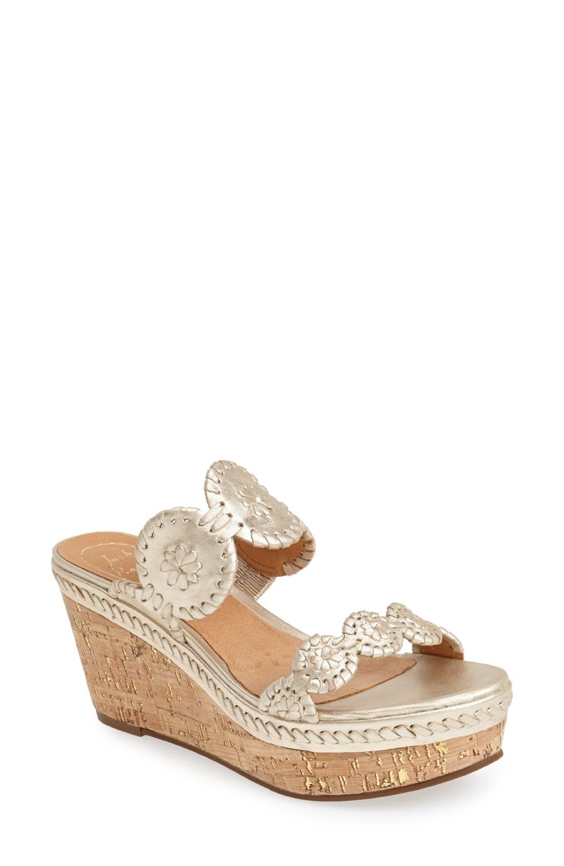 'Leigh' Wedge Sandal, Main, color, PLATINUM