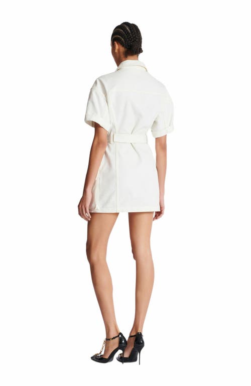 Balmain Short Dress With Belted Waist And Front Pockets In Neutral