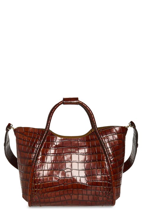 Small Marine Croc Embossed Leather Tote