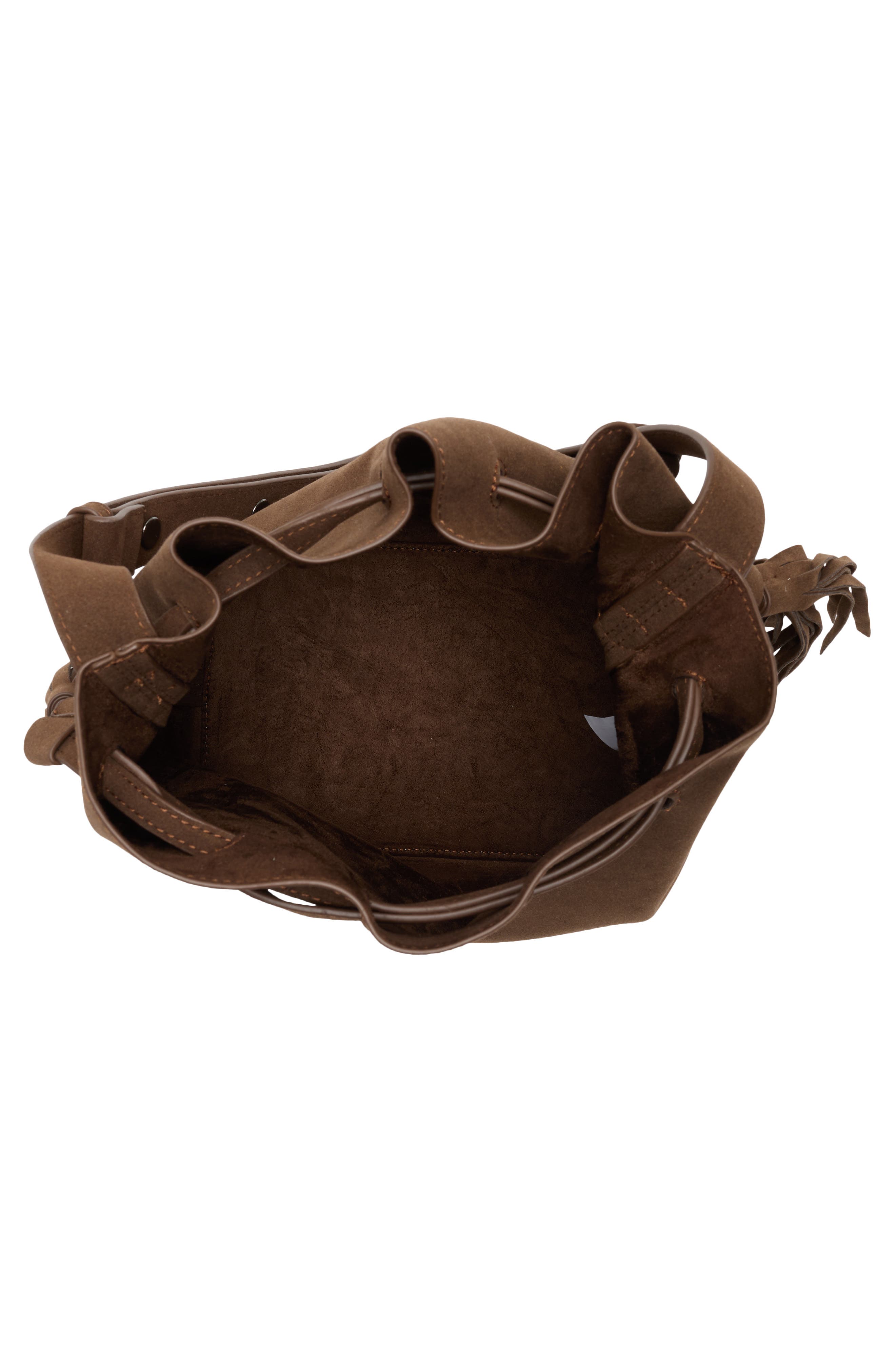 BCBG Tassel Water Repellent Bucket Bag, Alternate, color, Chocolate