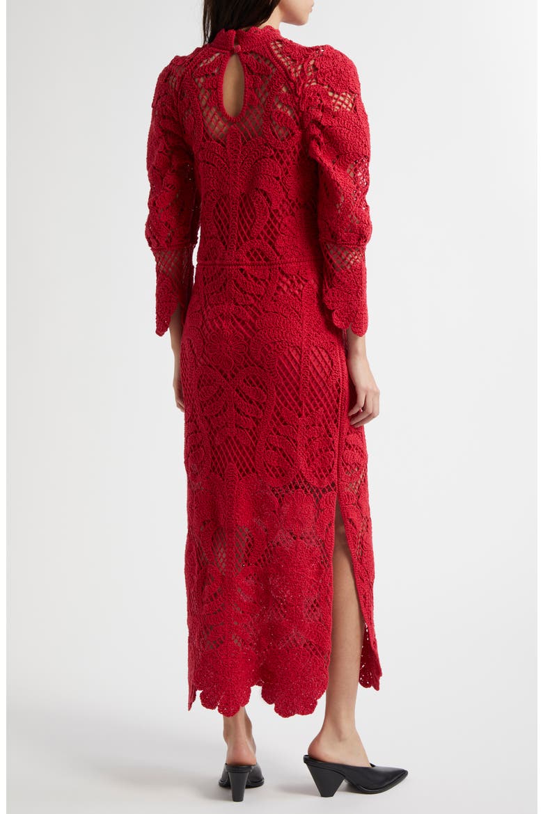 Long Sleeve Lace Knit Midi Dress, Alternate, color, RED