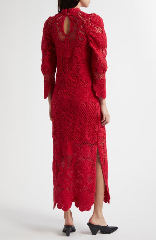 Farm Rio Long Sleeve Lace Knit Midi Dress In Red