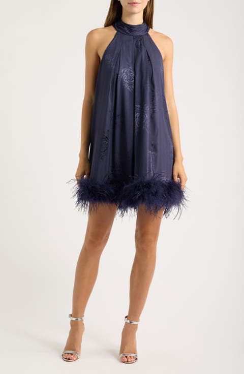 Feather Hem Sleeveless Swing Dress