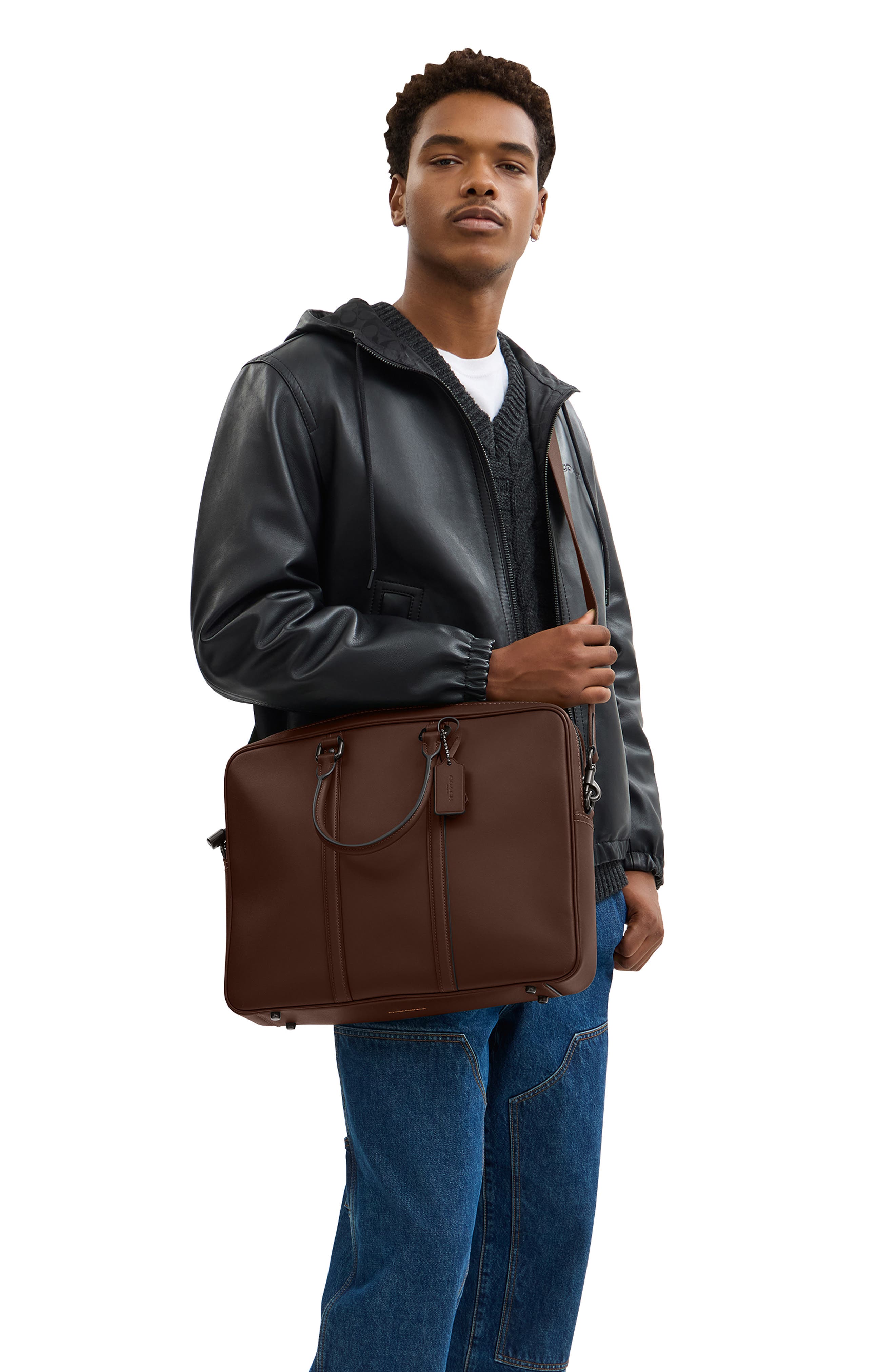 COACH Metropolitan Leather Briefcase, Alternate, color, Maple