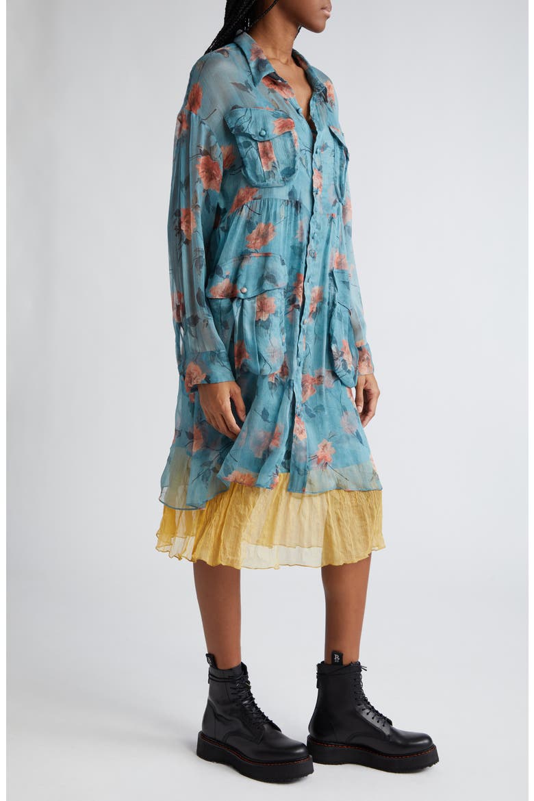 Floral Long Sleeve Double Layer Dress, Alternate, color, BLUE FLORAL