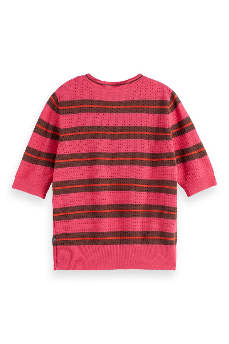 Relaxed Pointelle Short Sleeve Sweater, Alternate, color, ELECTRIC PINK STRIPE