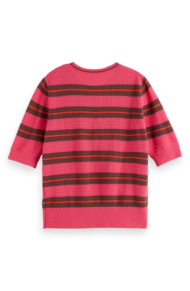 Scotch & Soda Relaxed Pointelle Short Sleeve Sweater, Alternate, color, Electric Pink Stripe