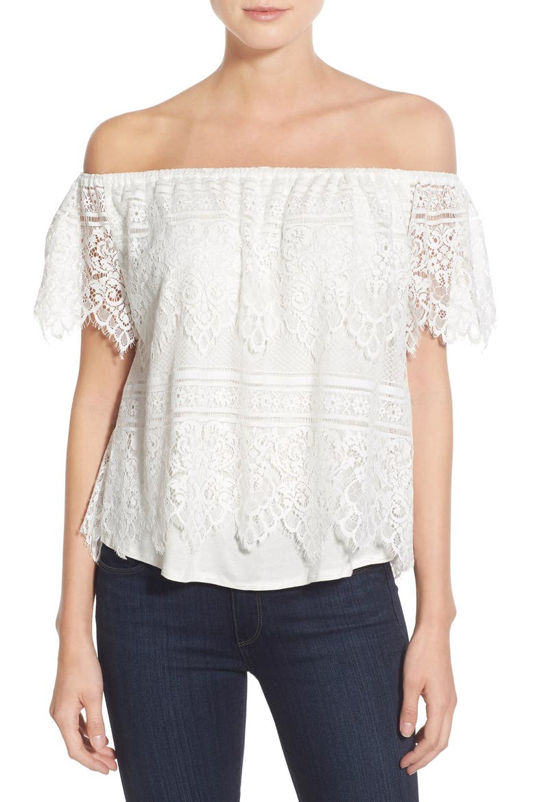 'Sunset Lace' Off the Shoulder Top, Main, color, IVORY