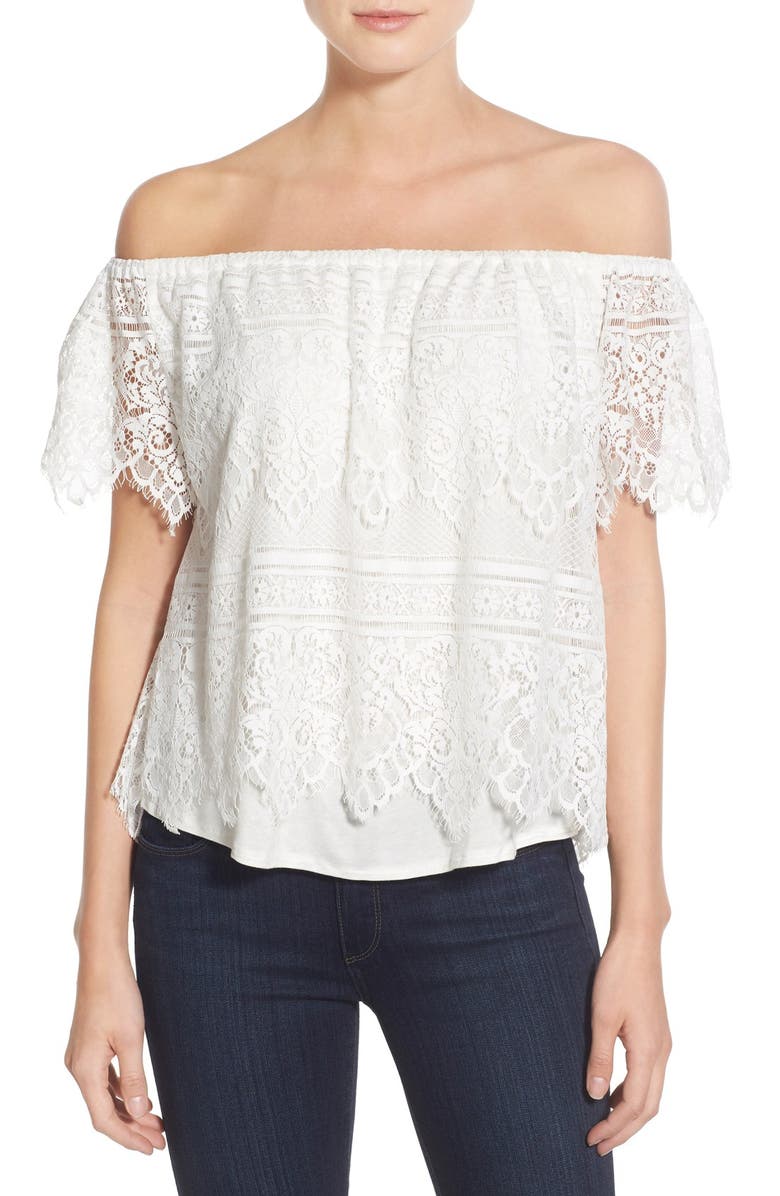 cupcakes and cashmere 'Sunset Lace' Off the Shoulder Top, Main, color, 