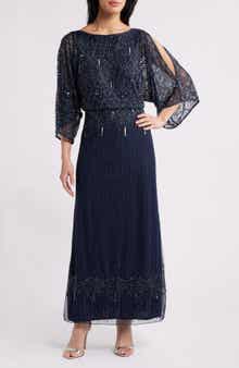 Pisarro Nights Beaded Cold Shoulder Blouson Cocktail Dress