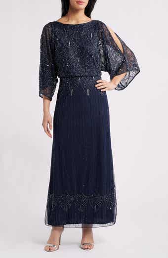 Pisarro Nights Beaded Cold Shoulder Blouson Cocktail Dress