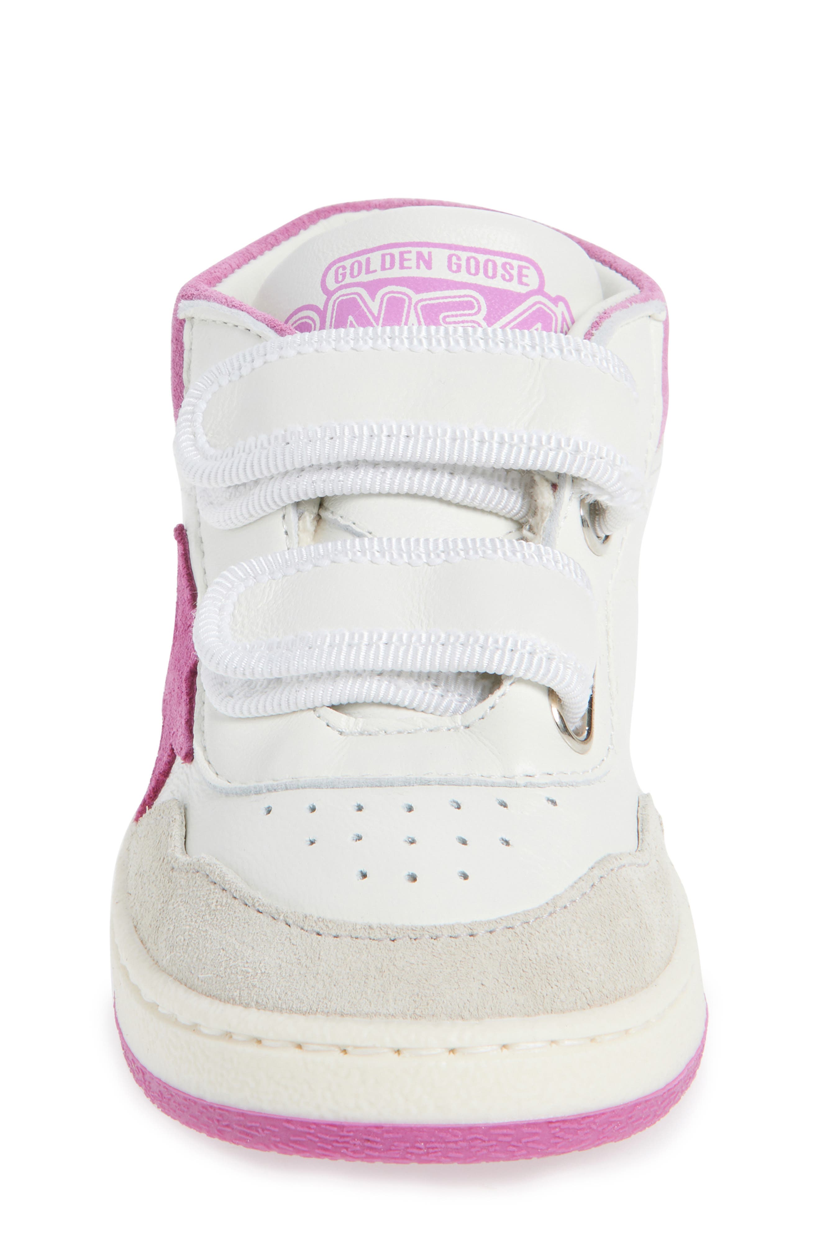 Golden Goose Kids' June Basket Mid Top Sneaker, Alternate, color, White/ Pink/ Gray