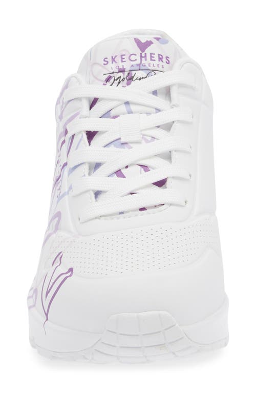 Skechers X James Goldcrown Uno Spread The Love Sneaker In White/purple