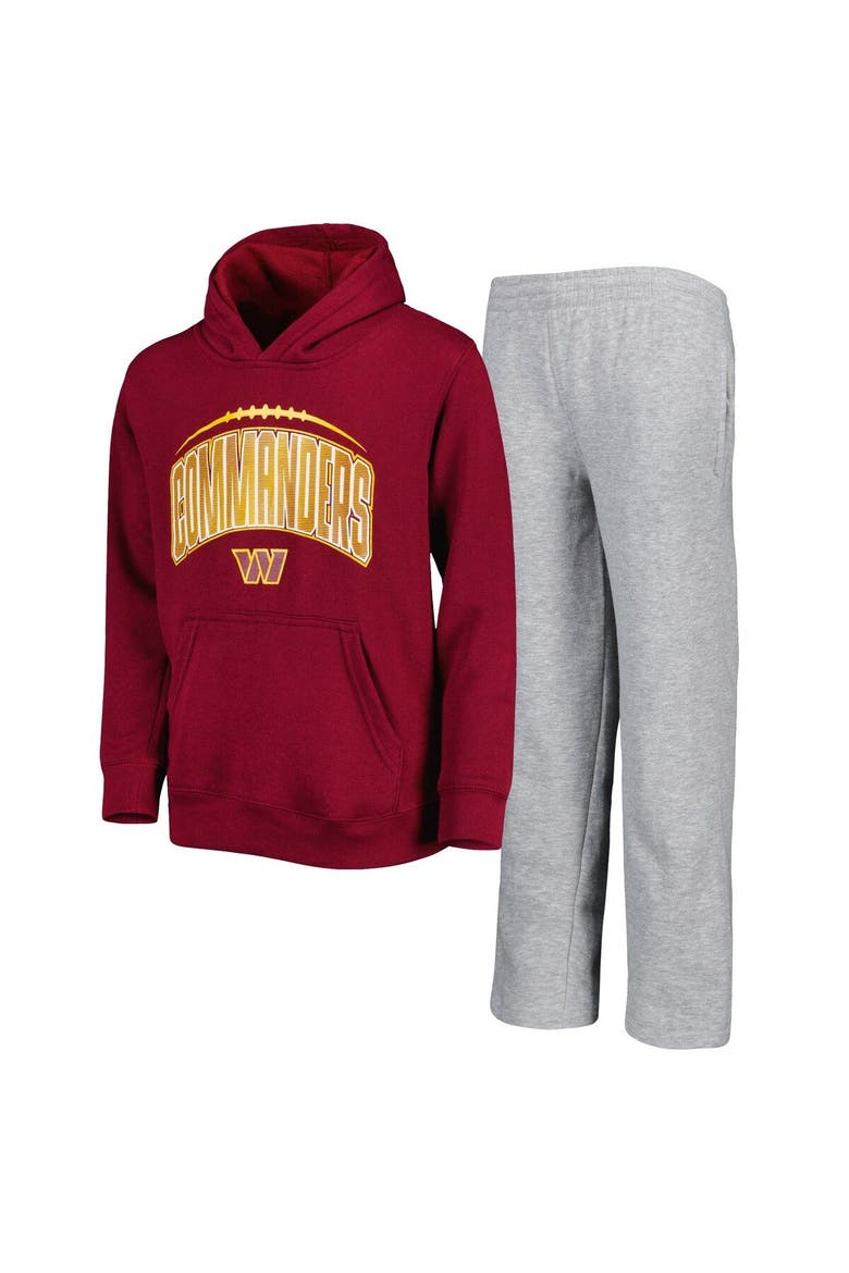 Youth Burgundy/Heather Gray Washington Commanders Double Up Pullover Hoodie & Pants Set, Main, color, Burgundy