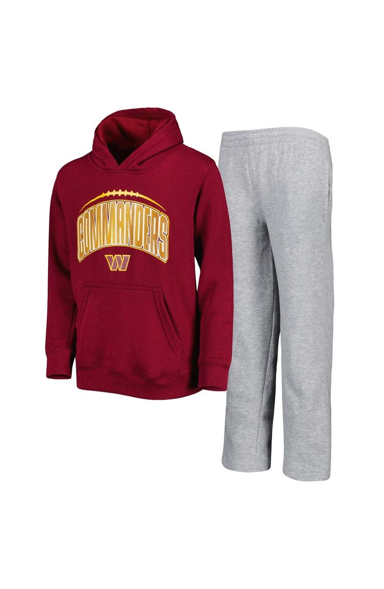 Outerstuff Youth Burgundy/Heather Gray Washington Commanders Double Up Pullover Hoodie & Pants Set, Main, color, 