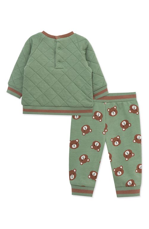 Little Me Bear Appliqué Quilted Sweatshirt & Sweatpants Set In Green