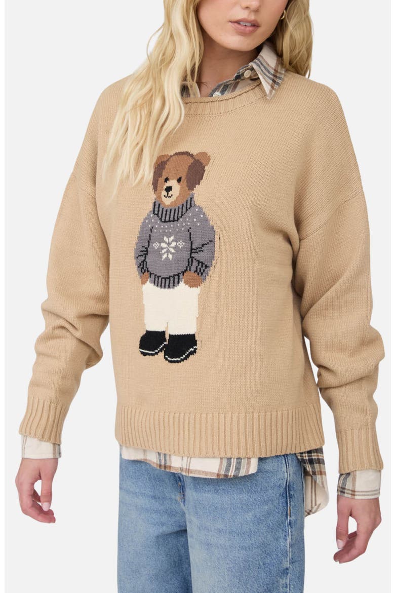 Teddy Bear Crewneck Sweater, Alternate, color, KHAKI