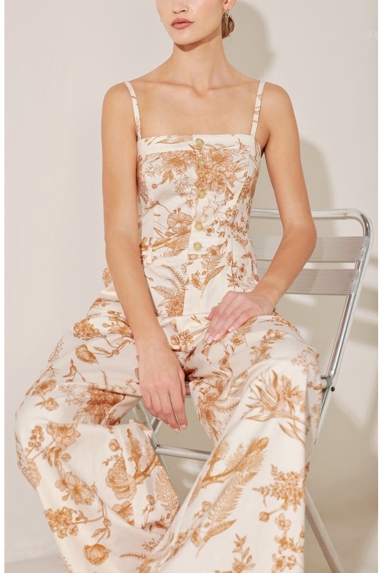 Floral Wide Leg Stretch Cotton Jumpsuit, Alternate, color, OFF WHITE MULTI