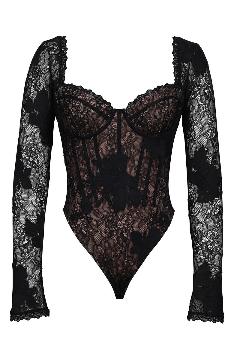 HOUSE OF CB Aneira Long Sleeve Lace Corset Top, Alternate, color, Black