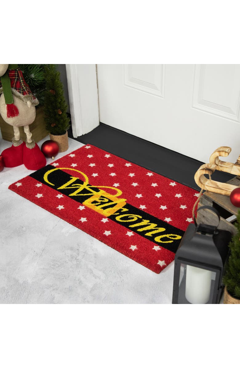 Northlight Red and White Santa Suit with Buckle "Welcome" Coir Christmas Outdoor Doormat 18" x 30", Alternate, color, Red