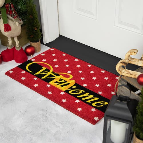 Northlight Red And White Santa Suit With Buckle "welcome" Coir Christmas Outdoor Doormat 18" X 30" In Red
