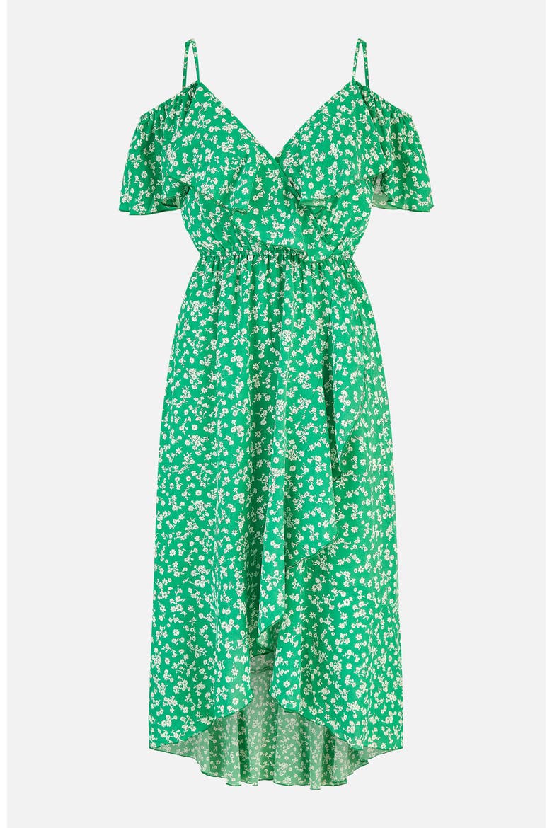 Ditsy Print Bardot Midi Dress, Alternate, color, Green